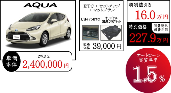 新型アクア 発表に伴い値引き拡大にてプラン公開 特別金利0 1 0 99 は終了