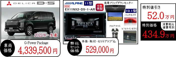 2022年8月生産～ デリカＤ５ 値引きプラン （ナビ完売時値引きが減ります）